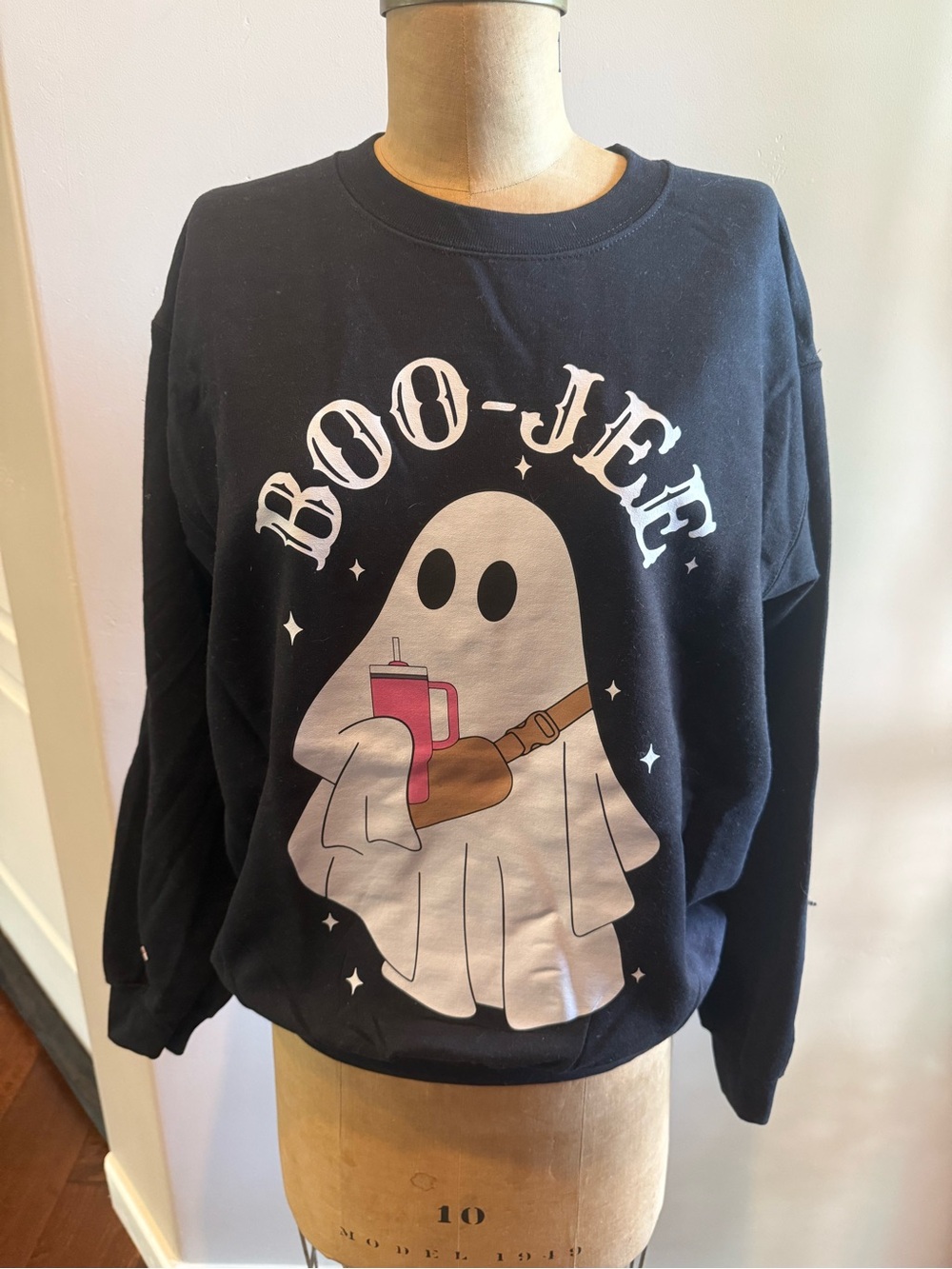 Halloween Black Crewneck Sweatshirt with 'Boo-Jee' Ghost Graphic
